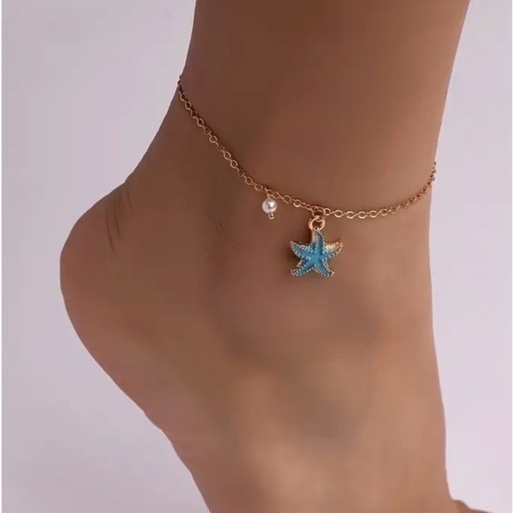 Blue Starfish And Pearl Anklet Ankle Bracelet